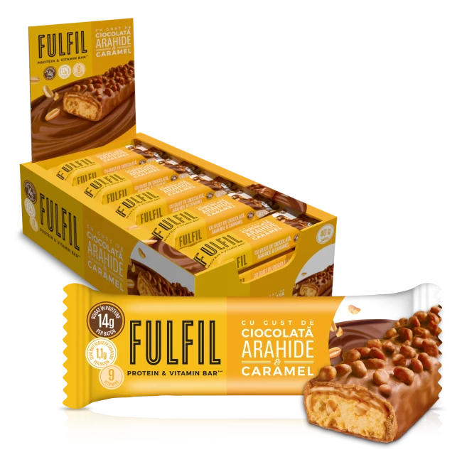 Baton bogat în proteine cu gust de ciocolată, arahide și caramel - 15x40g